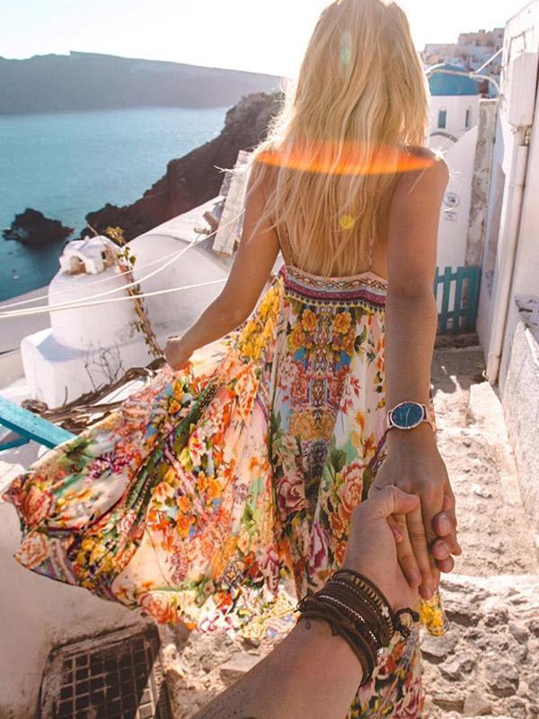 Floral Spaghetti-neck Maxi Dress