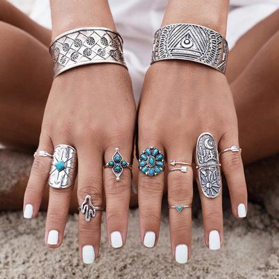 Jewelry-Silver 9 Piece Boho Ring Set