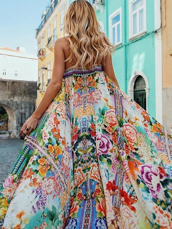 Floral Spaghetti-neck Maxi Dress