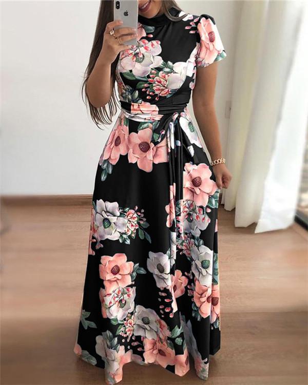 Floral Printed  Round Neck  Maxi Dress