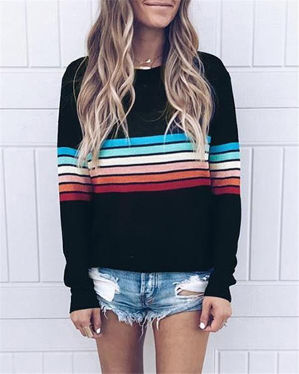 Rainbow Stripe Longs Loose Casual Holiday Daily Blouse