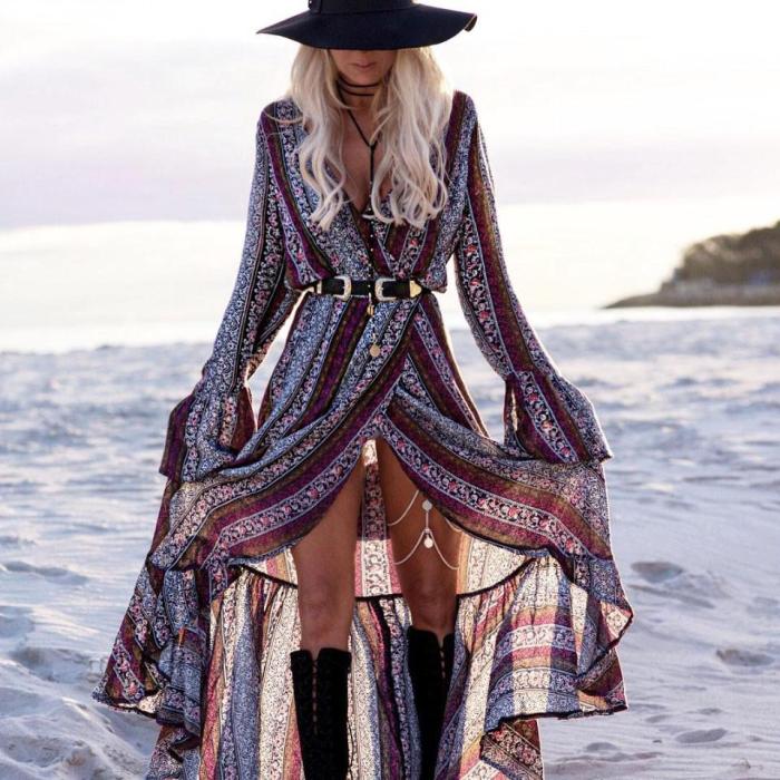 Bohemia Cover Ups Beach Long Sleeve Dress
