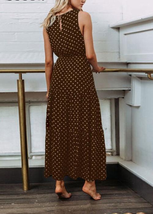 Fashion Polka Dot Button Women's Dress Maxi Dress