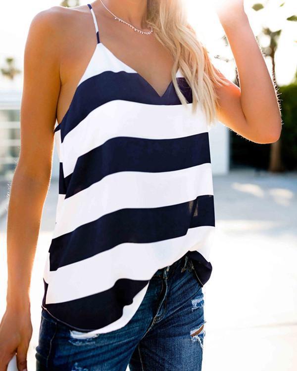 Casual Sexy V Neck Strips Vest Blouse