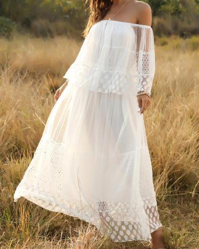 Bohemia Solid Lace Off Shoulder Maxi Dress