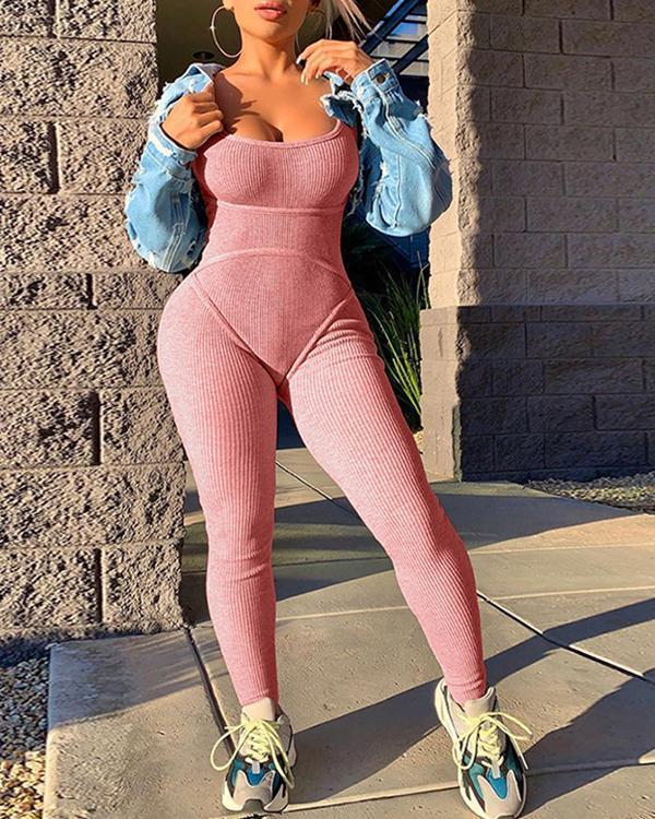 Knitted Backless Tracksuit One Piece Sportswear Jumpsuits