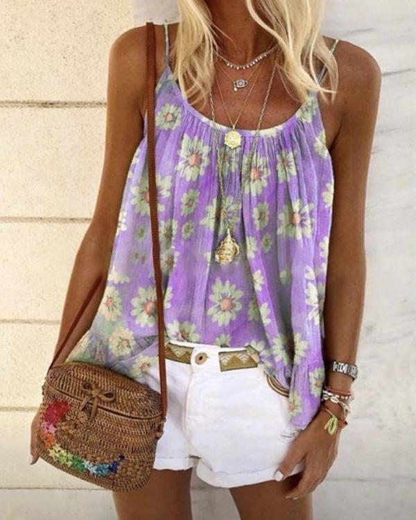 Floral Casual Camisole Neckline Sleeveless Blouses