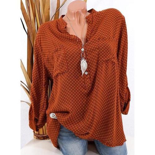 Casual Polka Dot V-neck Long Sleeve Shirt