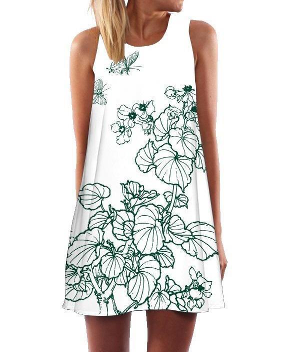 Floral Print Round Neck Sleeveless Dress