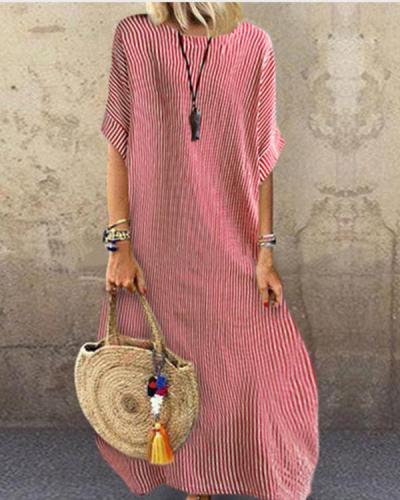 Fashion Striped Round Neck Holiday Casual Half Sleeve Dress