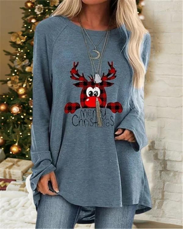 Deer Letter Printed Christmas Party Women's T-shirts