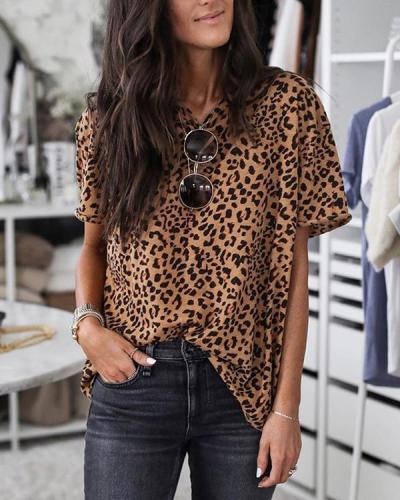 Leopard Print Loose Design Brown T-shirt