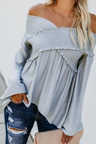 Off Shoulder Plain Bell Sleeve Blouses