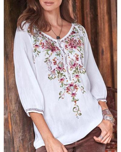 Floral-print Long Sleeve Buttoned Shirts & Tops