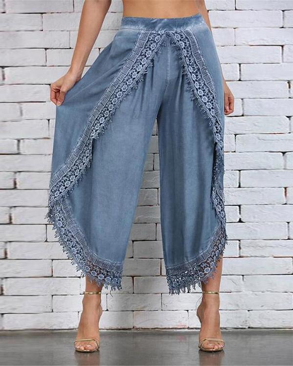 Lace Paneled Loose Cotton Pants