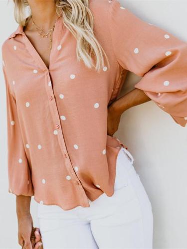 Printed Polka Dot Cardigan Long Sleeve Blouse