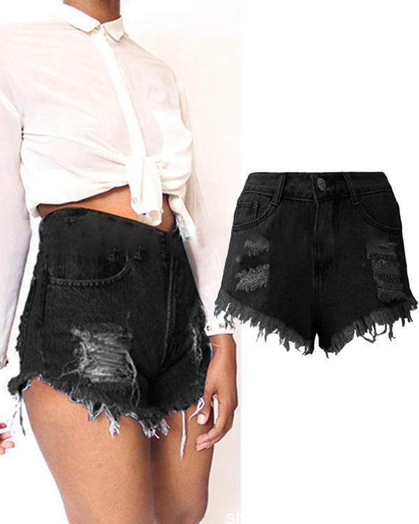 Fashion Casual Ripped Denim Shorts