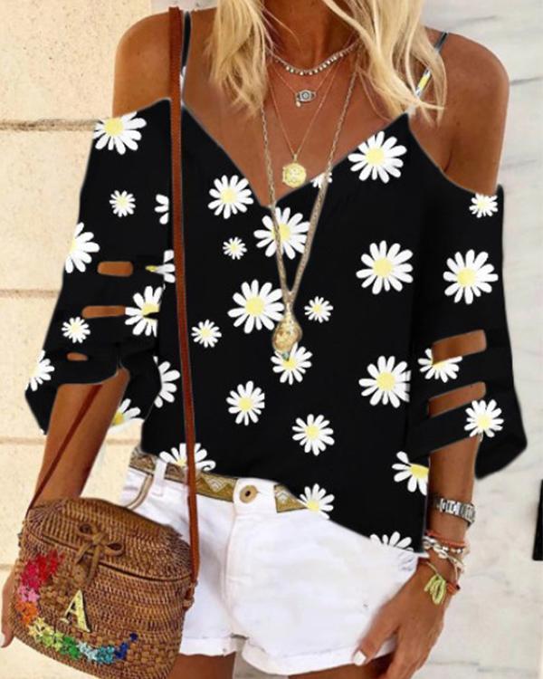 Floral Sexy Camisole Neckline 3/4 Sleeves Blouses