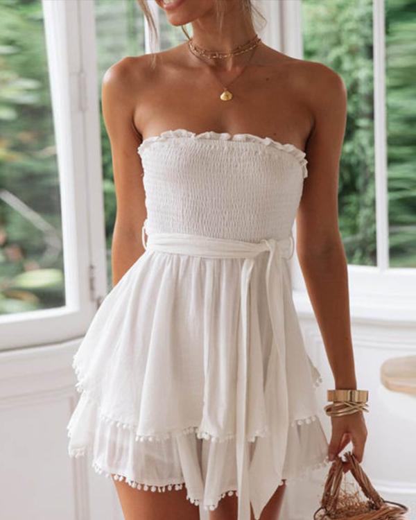 Cotton And Linen Ruffled Chest Strap Dress