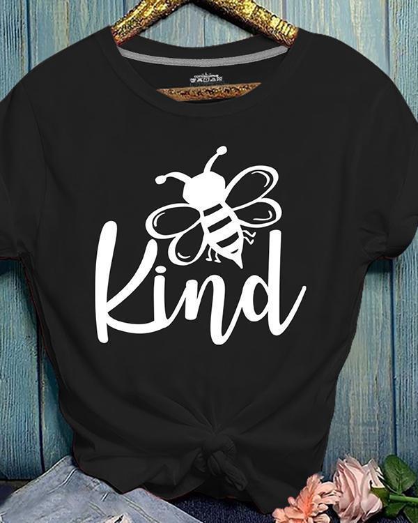 Bee Print Crew Neck Summer Short Sleeve T-shirt