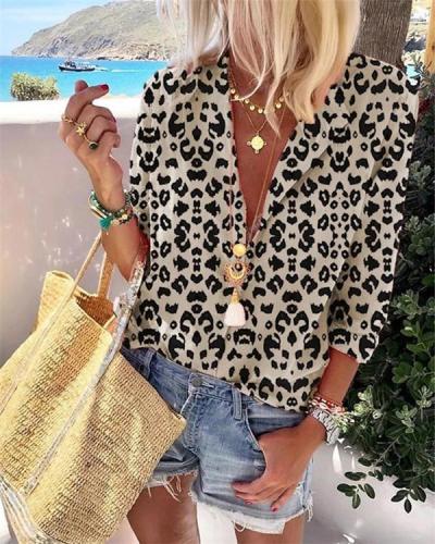 Leopard Long Sleeve Fashion Casual Daily Women Blouse