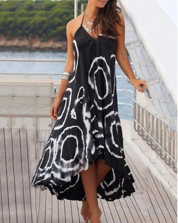 Asymmetry Floral V-Neck Maxi Dress