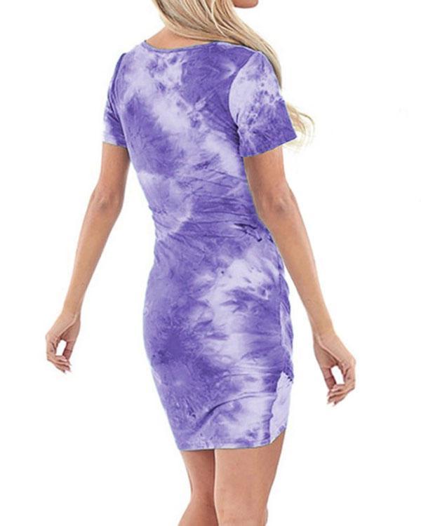 Irregular V-neck Tie-dye Print Dress