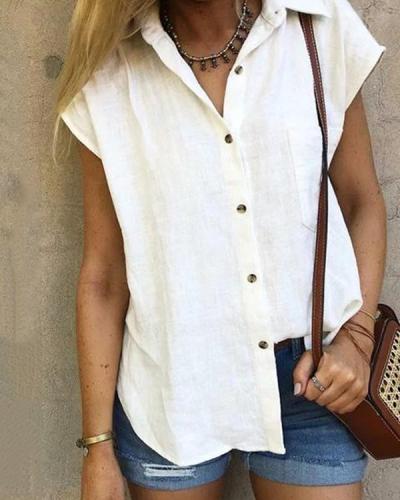 Casual Lapel Solid Color Short Sleeve Blouses Tops