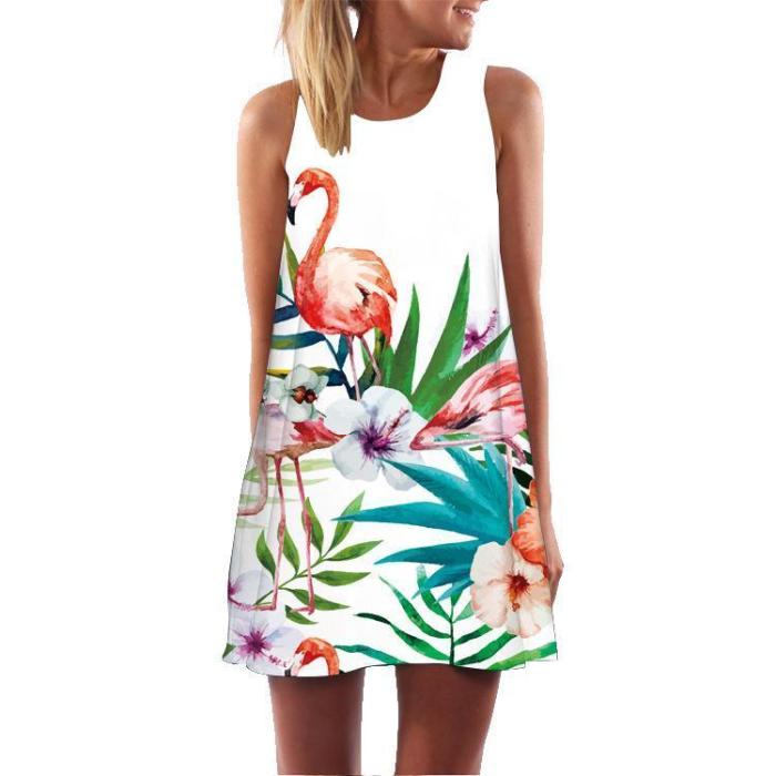 Floral Print Round Neck Sleeveless Dress