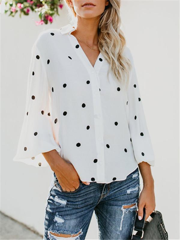 Printed Polka Dot Cardigan Long Sleeve Blouse