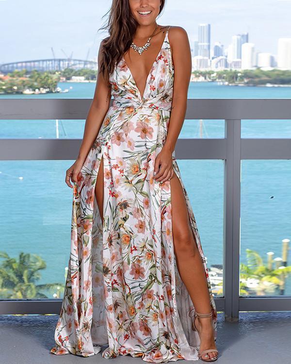 Fashion Strap Floral Print  Beach Maxi Dress