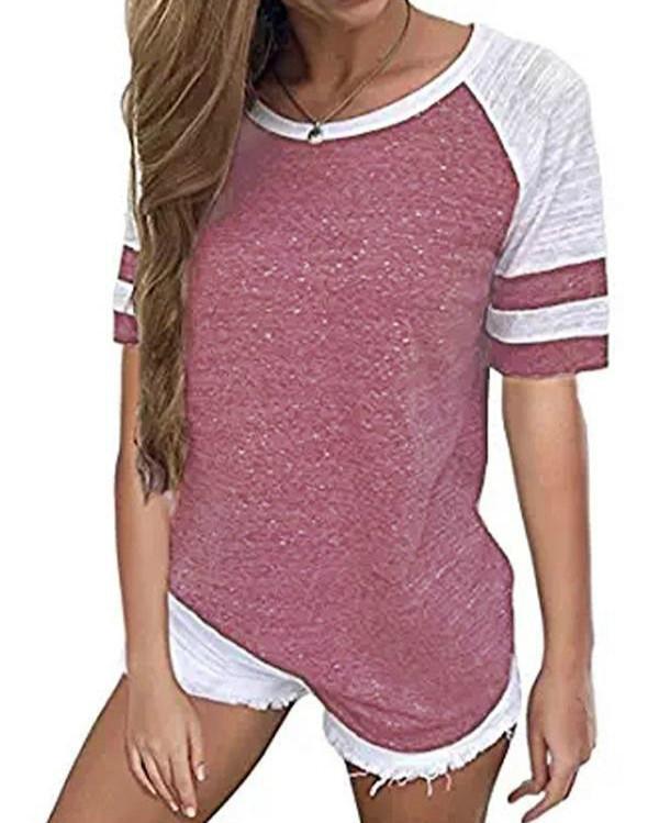 Pink V-neck Short Sleeves Tshirts