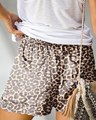 Elastic High Waist Leopard Printed Pocketed Adjustable Rope Pants