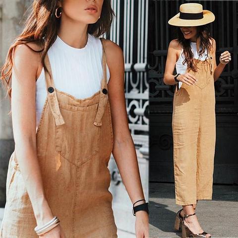 Khaki Casual Linen Wide Leg Jumpsuit