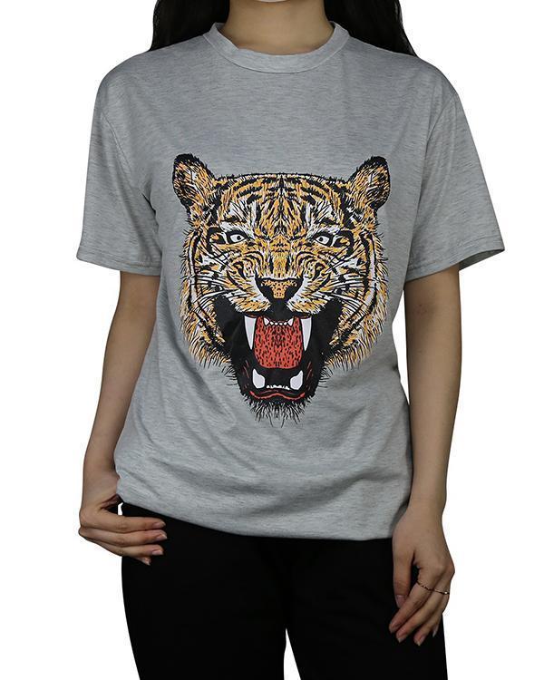 Vintage Pullover Short Sleeve Tiger Printed T-Shirts