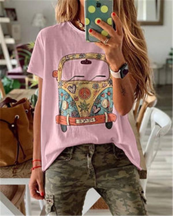 Round Neck Printed Plus Size Summer Women Holiday Blouse