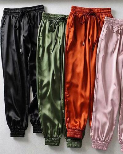 Female Summer Satin Cargo Pants Women Europe Loose Casual Sport Pants