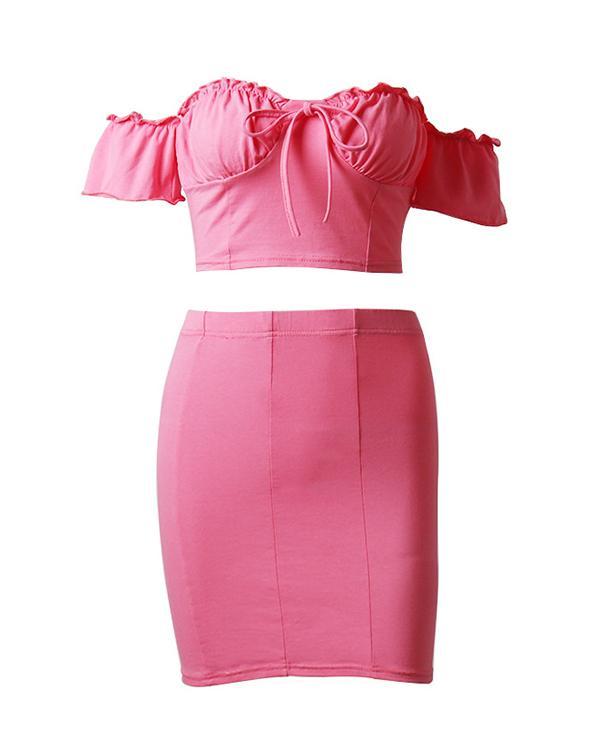 Bodycon Off Shoulder Pleated Two-piece Skirt Sets