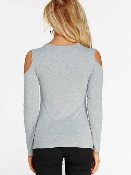 Lace Details Cold Shoulder Long Sleeves Causal Tshirts