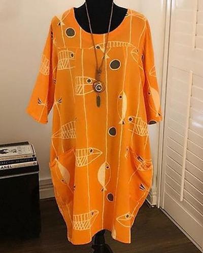 Plus Size Fish Print Shift Daily Women Summer Dresses