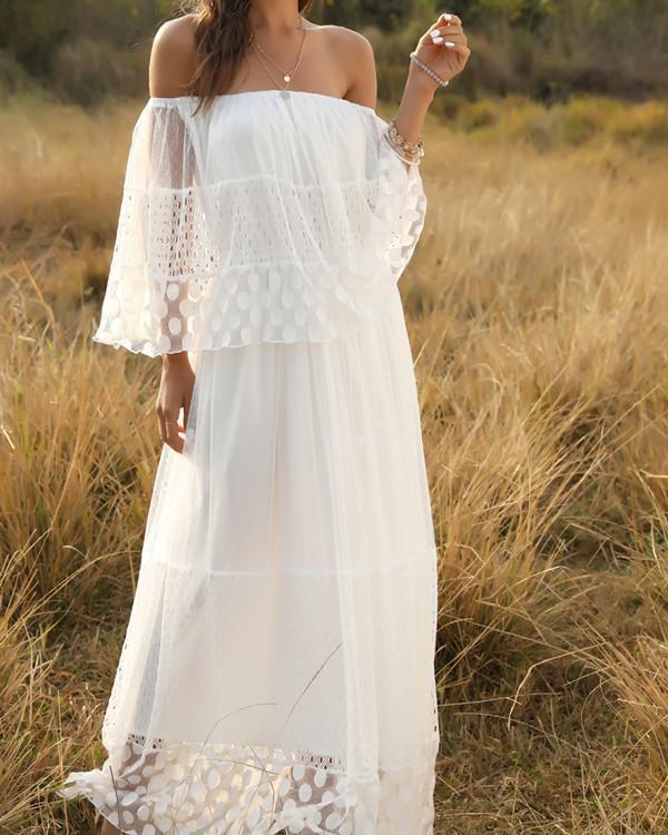 Bohemia Solid Lace Off Shoulder Maxi Dress