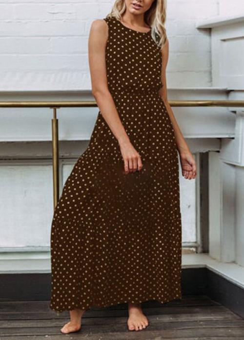 Fashion Polka Dot Button Women's Dress Maxi Dress