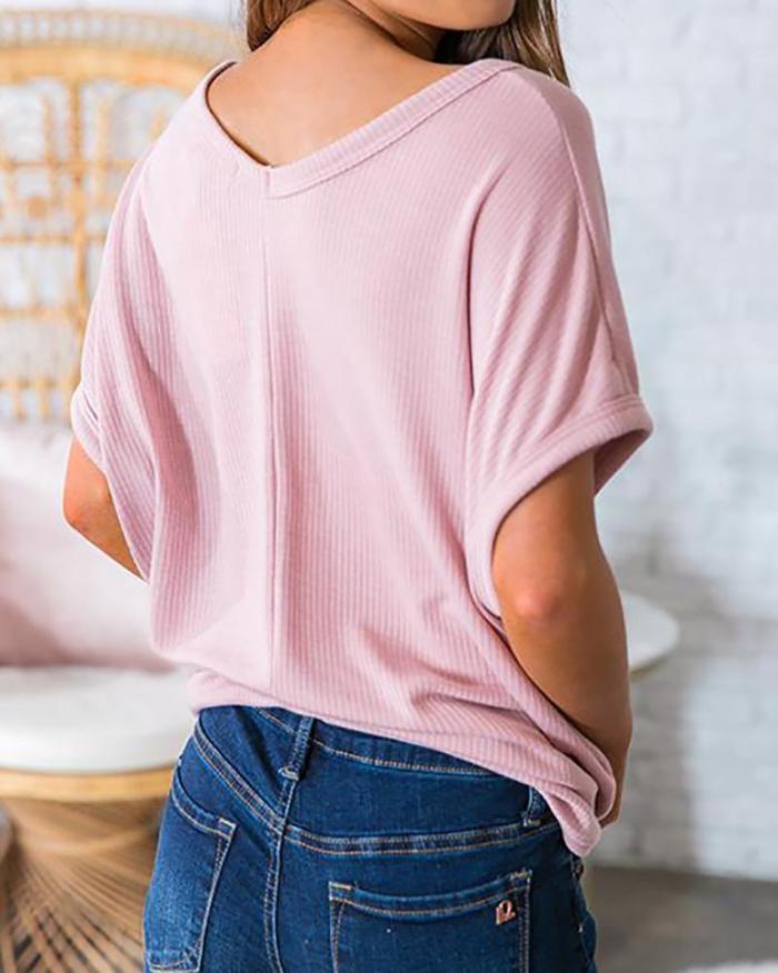 Lace-up Design V Neck Short Sleeves T-shirts