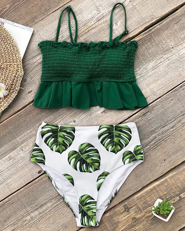 Leaf Print High Waist Bikini Sets