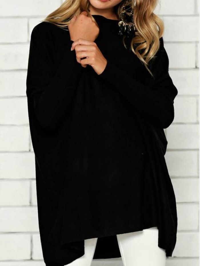 Casual Long Sleeve Crew Neck Solid Knitted Plus Size Blouse