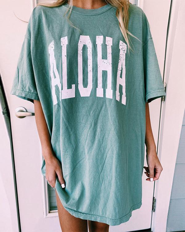 Casual Letter Printed Loose Long Tee Dresses