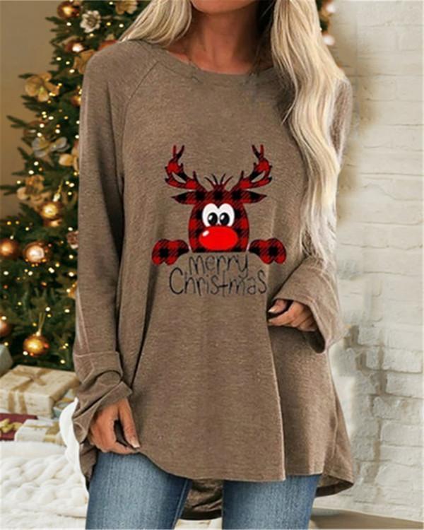 Deer Letter Printed Christmas Party Women's T-shirts