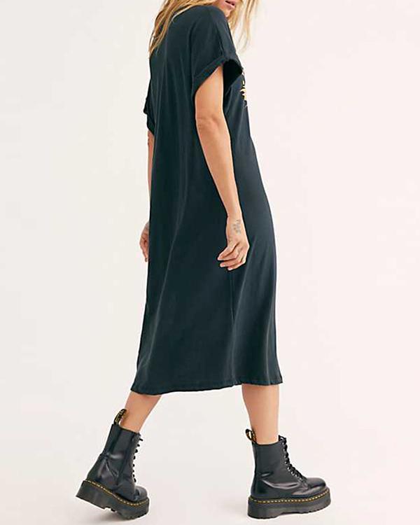 Cotton Vintage Street Shot Slit T-Shirt Midi Dress