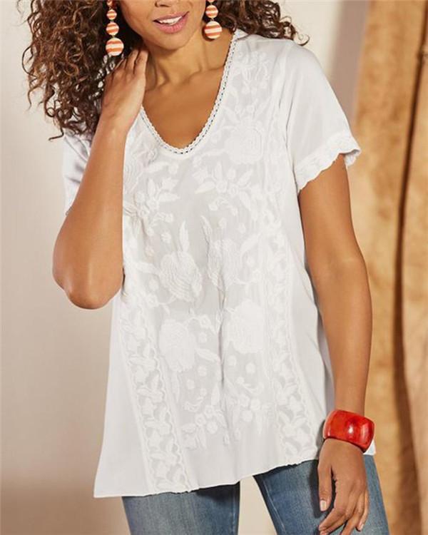 Embroidery Printed Women Fall New Casual Lady Daily Shift Tops