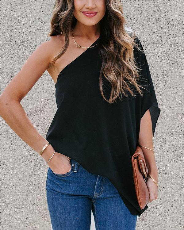 One Shoulder Solid Color Loose Blouse